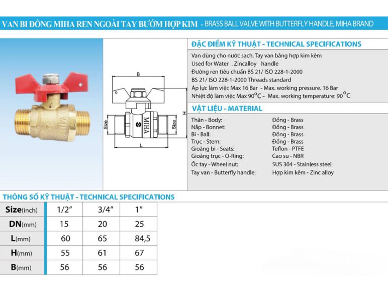 Đặc điểm và cách hoạt động của van bi đồng ren ngoài tay bướm hợp kim